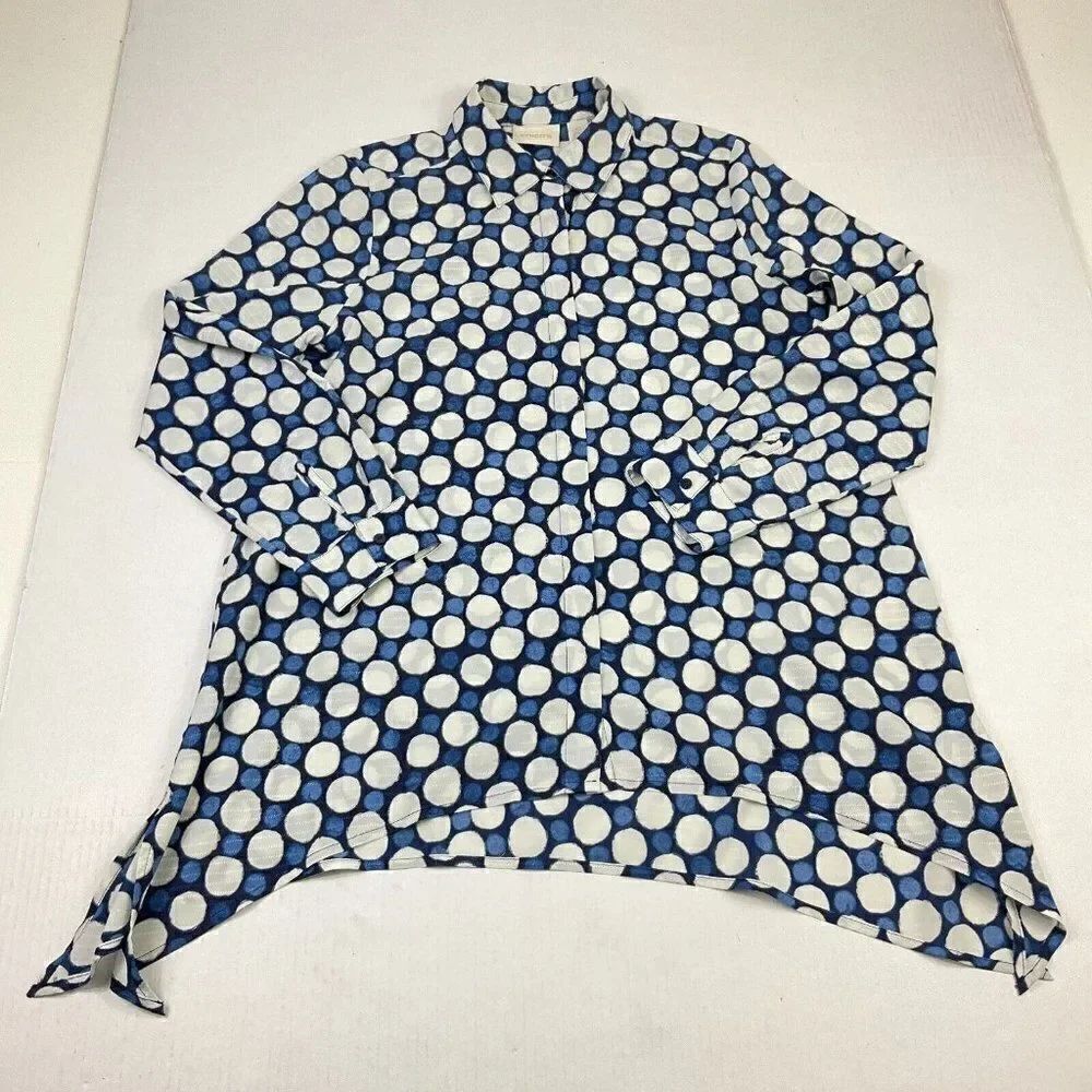 Chicos Button Tunic Blouse Circle Print Long Sleeve Asymmetric Hem Shirt 0 Small
